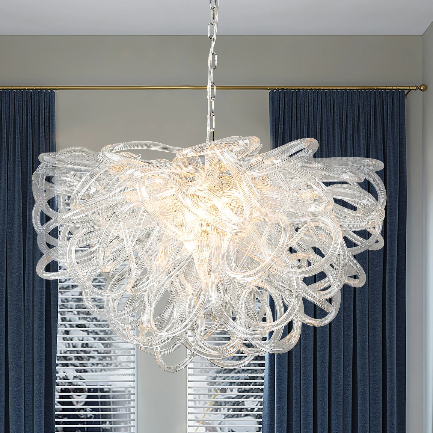 LONGREE Handmade Blown Glass Chandelier Clear Glass Lassos Nordic Design Ceiling Chandelier Light Fixture for Home Living Room