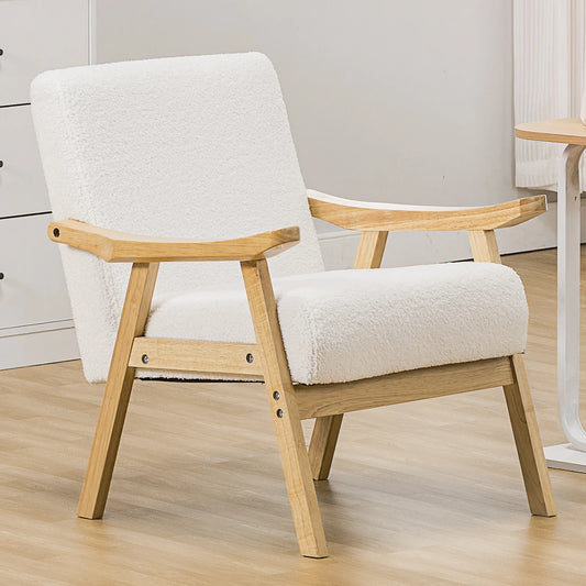 COMHOMA Mid Century Accent Chair, Modern Upholstered Armchair with Solid Wood Armrest for Living Room, Bedroom, Sunroom, Balcony