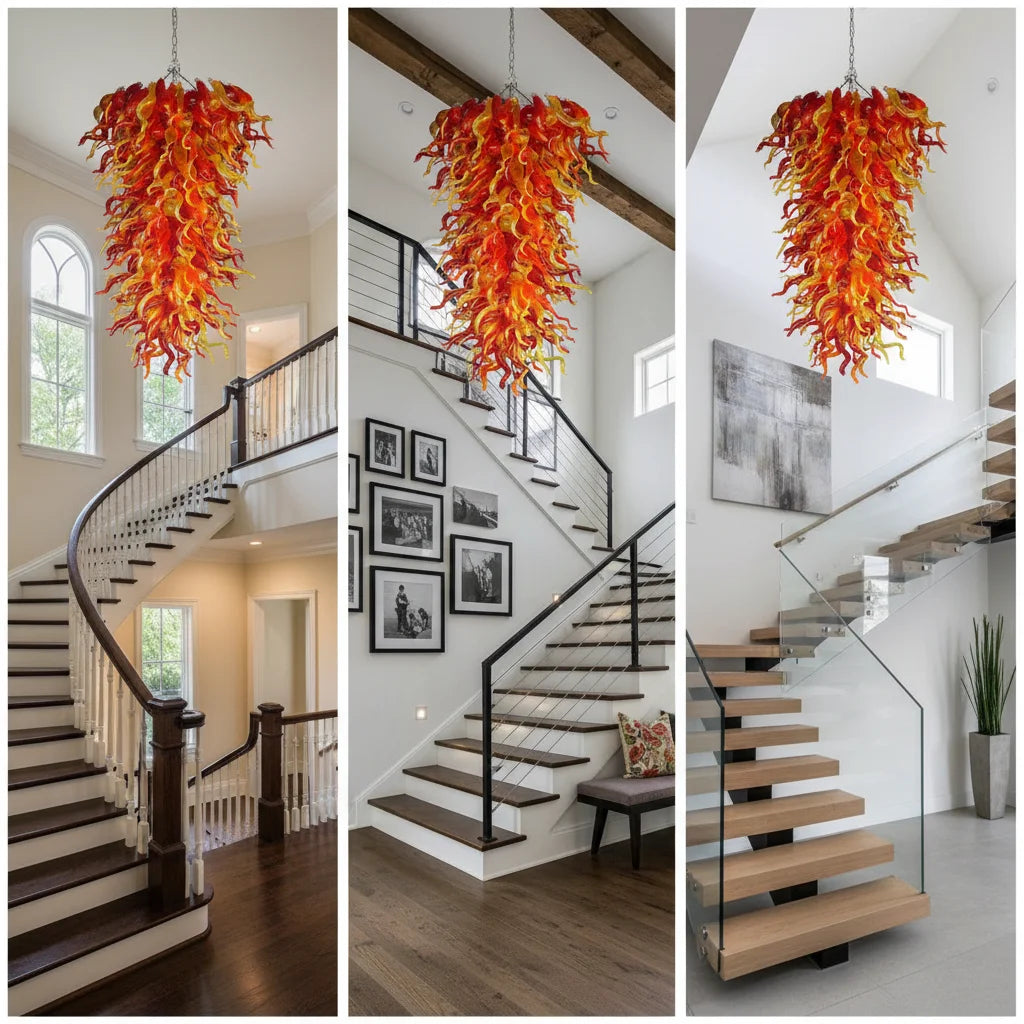 LONGREE Hand Blown Glass Chandelier Art Decor Pepper Light Fixture for Home Stairs