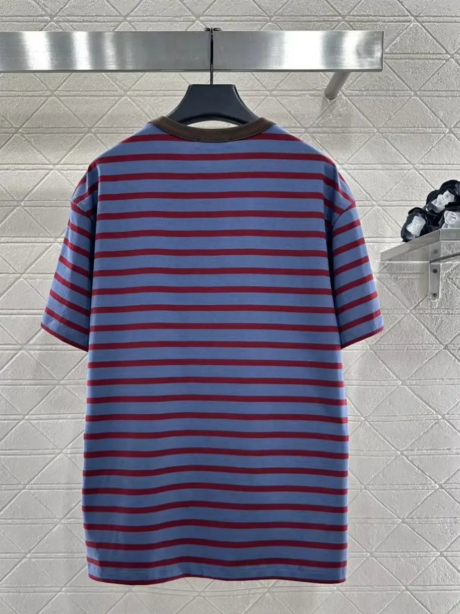 26 early spring new women's high-end new product pullover round neck knitted striped loose casual T-shirt top