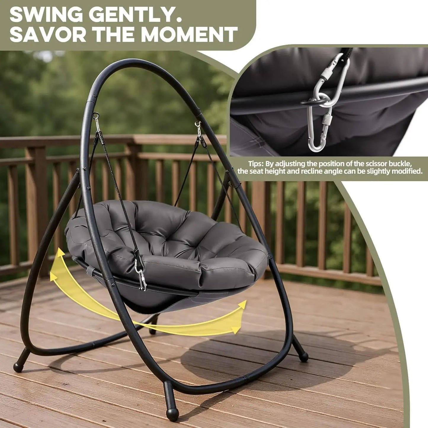 Hammock Hanging Swing Chair with Padded Cushion Stand for Outdoor Bedroom Patio Balcony