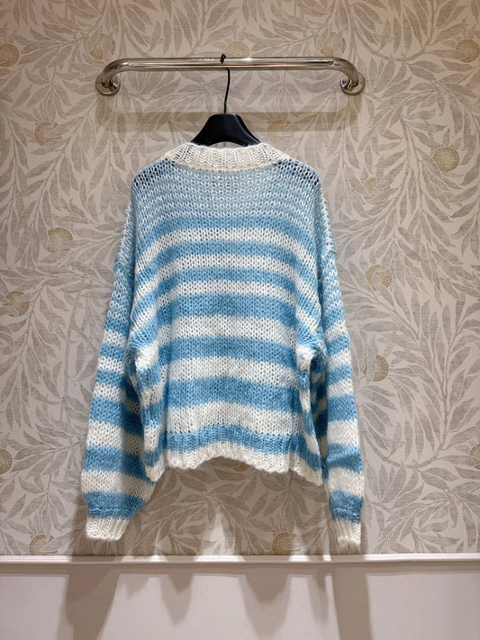 2025 Autumn/Winter New Product Mohair Sweater Pink Blue Blended Knitted Sweater Loose Wide Version 436