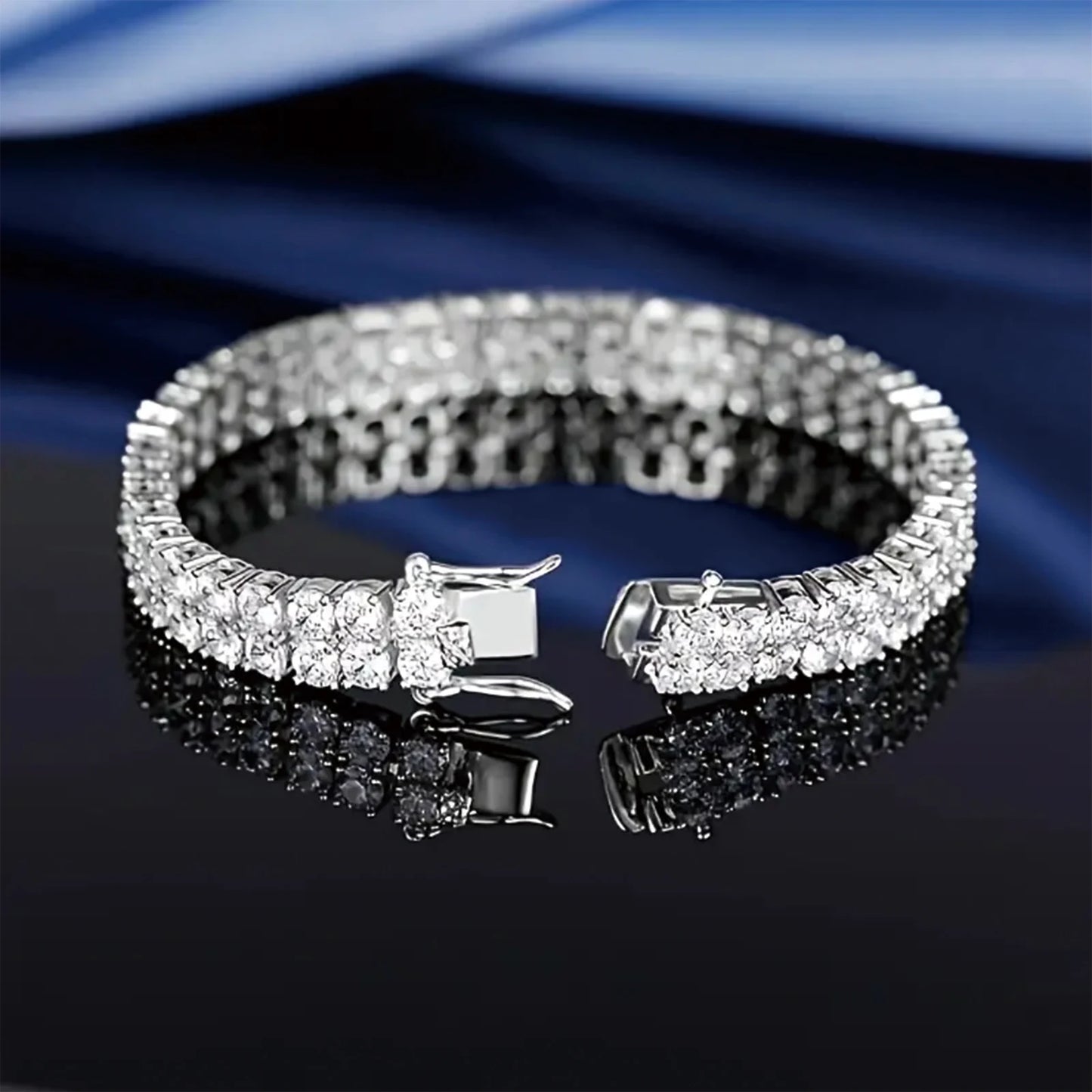 925 Silver 3mm Double Layered Moissanite Tennis Bracelet Double Layered Lab Cultured Diamonds Bracelet 925 Sterling Silver Tenni