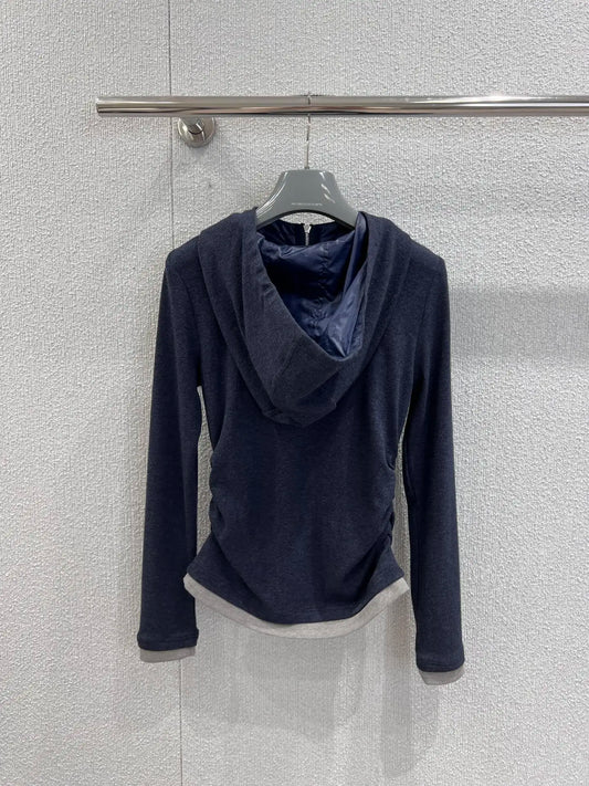 2025 Autumn/Winter New Design Women's Hooded Waist Cinched Long Sleeved T-shirt