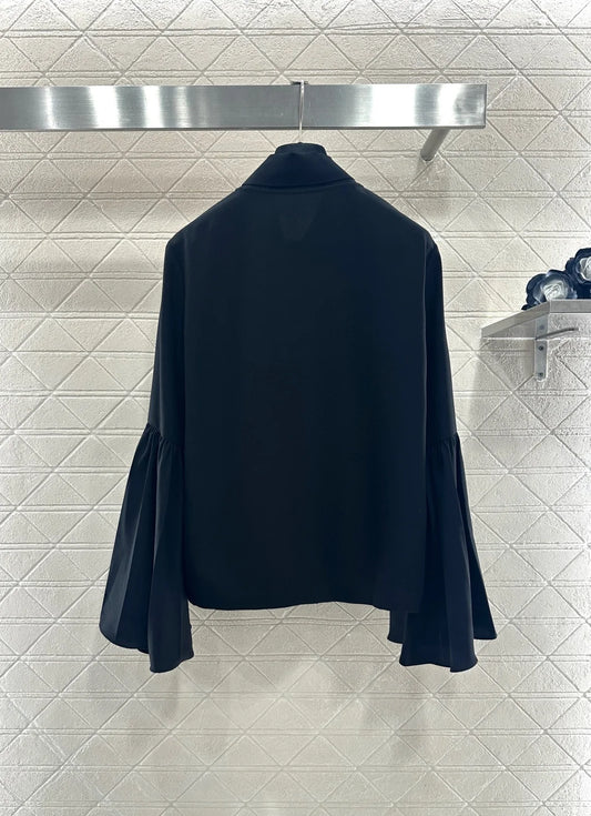 2025 New Women's Bow Ribbon Wide Sleeve Shirt Jacket T-Shirt Banquet Elegant Loose Plain Shoulder T-Shirt