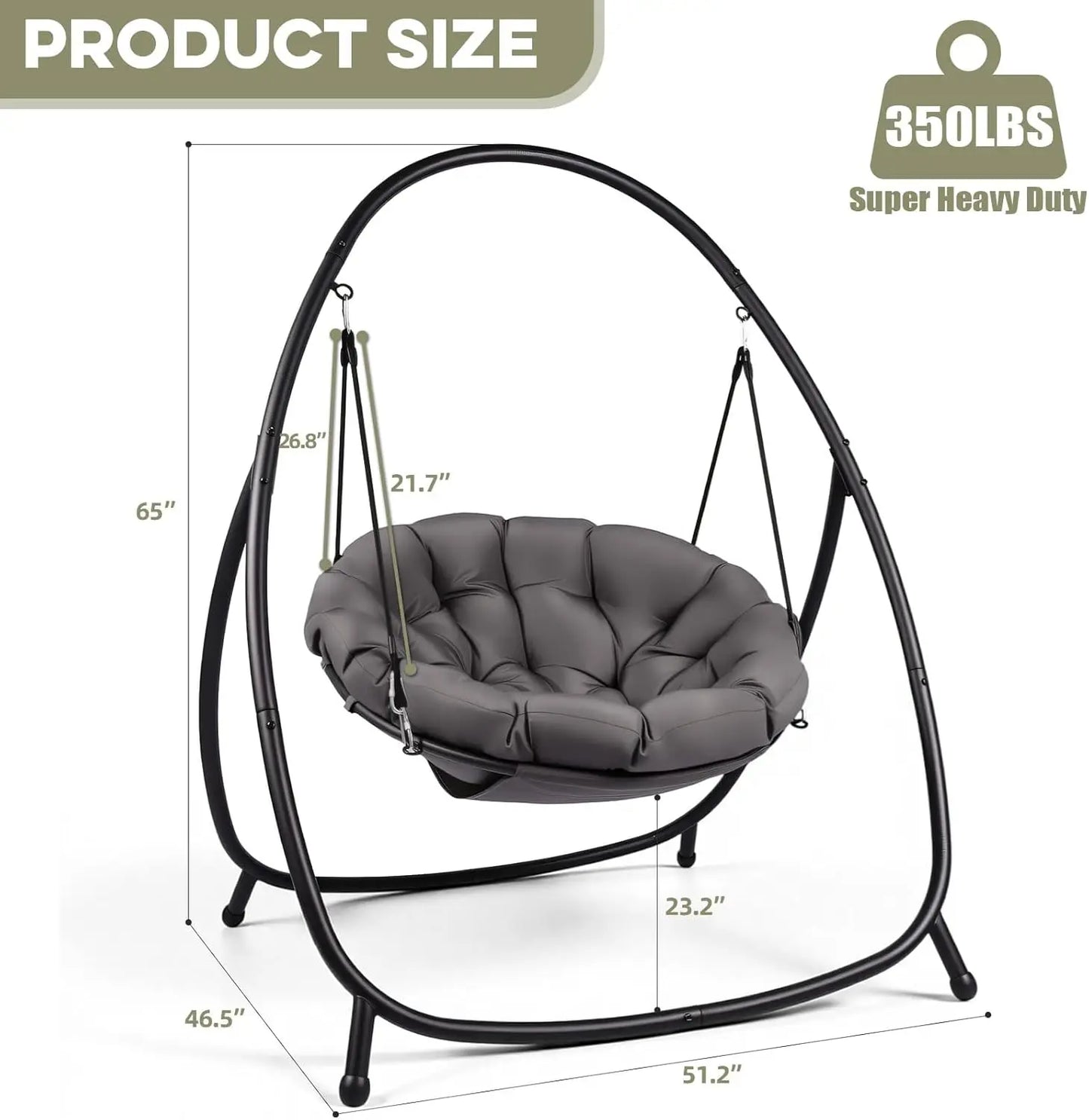 Hammock Hanging Swing Chair with Padded Cushion Stand for Outdoor Bedroom Patio Balcony