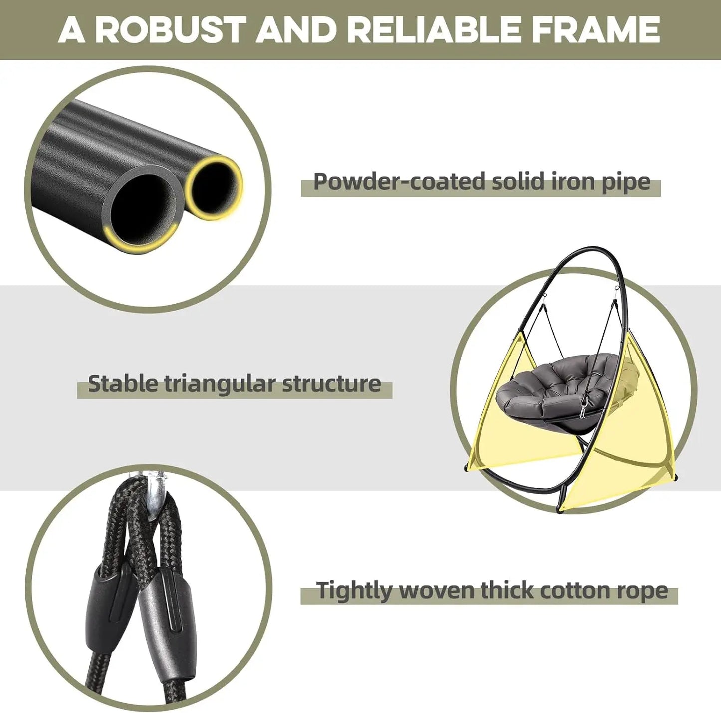 Hammock Hanging Swing Chair with Padded Cushion Stand for Outdoor Bedroom Patio Balcony