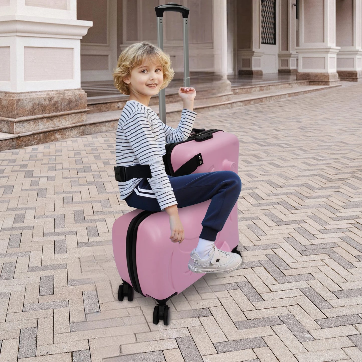 20" Portable Pink PC, Polyester, Aluminum Alloy Kid Ride-on Trolley Suitcase W/ 4Wheels For Children's Toys, Clothes, Book
