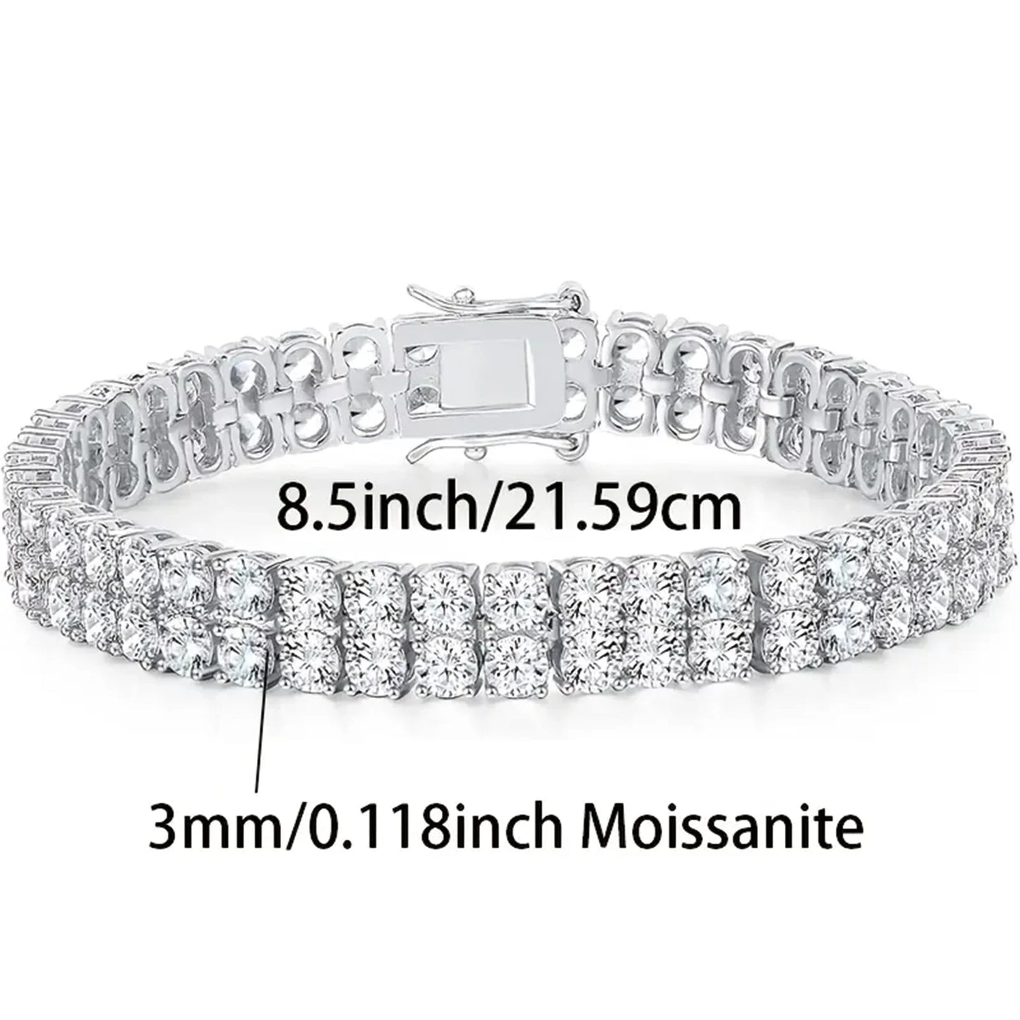 925 Silver 3mm Double Layered Moissanite Tennis Bracelet Double Layered Lab Cultured Diamonds Bracelet 925 Sterling Silver Tenni