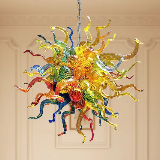LONGREE Multicolor Blown Glass Art Chandelier Modern Globe Light Fixture for Home Decorative Ceiling Lighting