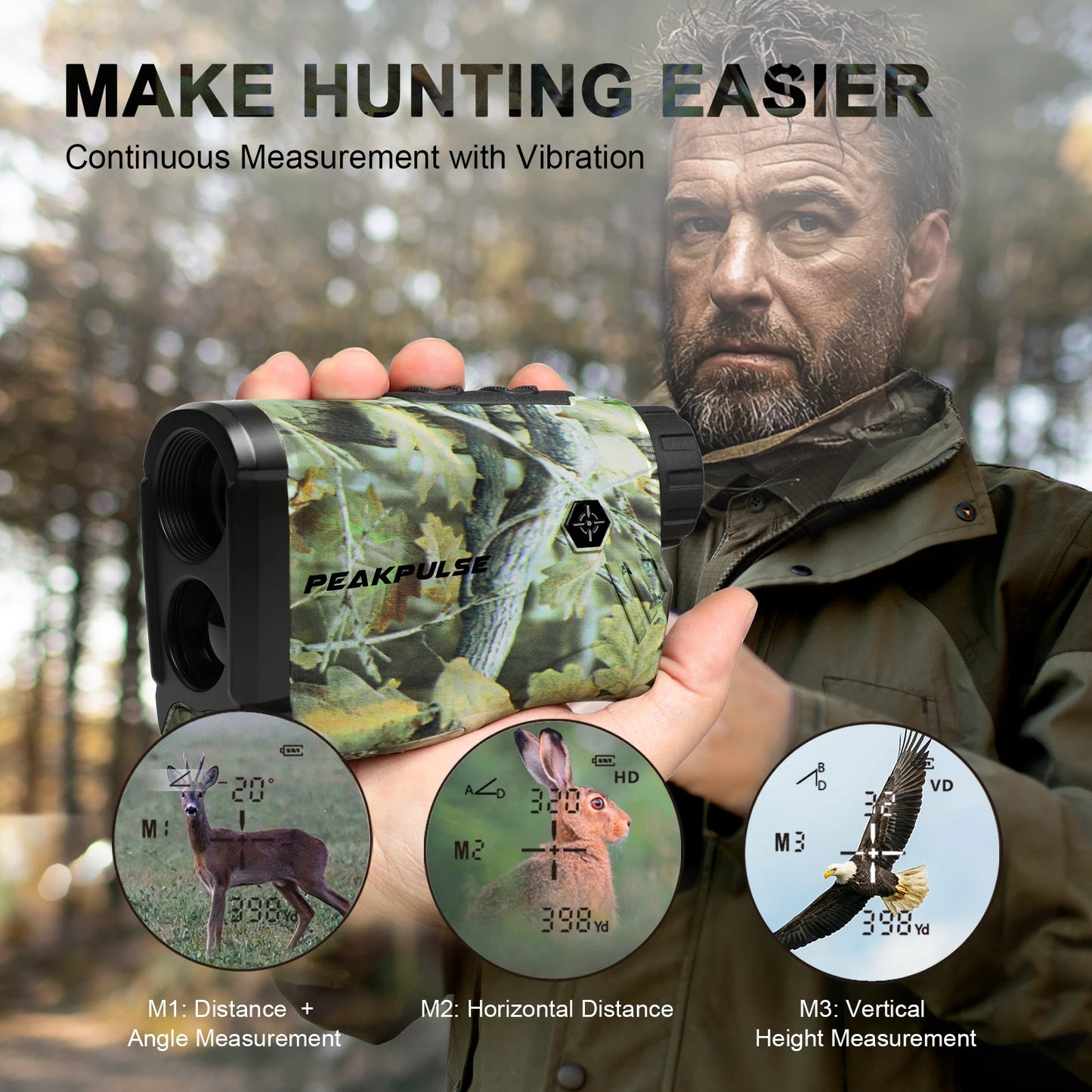 PEAKPULSE 1300 Yards Laser Range Finder for Hunting Waterproof 6X Rangefinder Height Angle Horizontal Distance Meter for Hiking