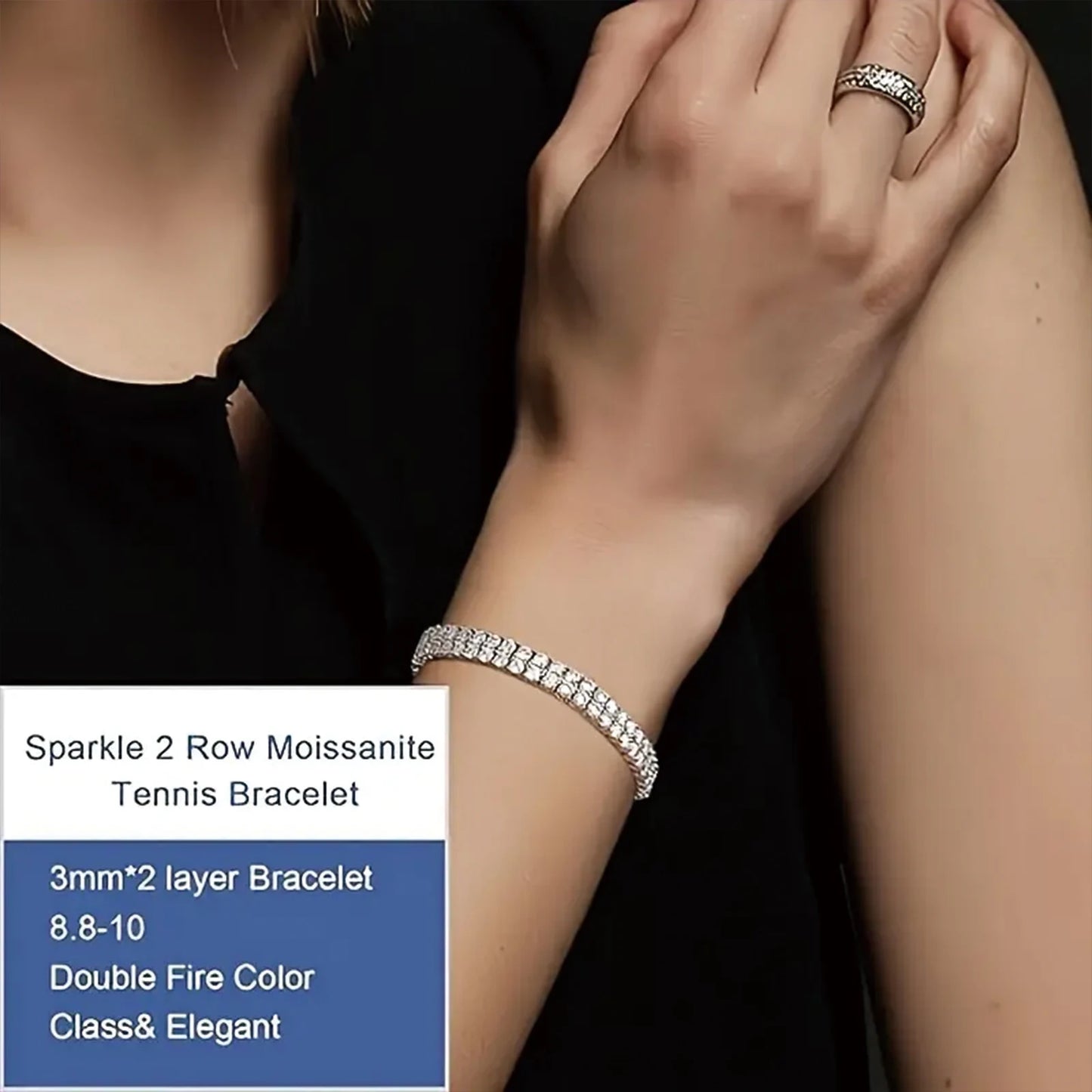 925 Silver 3mm Double Layered Moissanite Tennis Bracelet Double Layered Lab Cultured Diamonds Bracelet 925 Sterling Silver Tenni