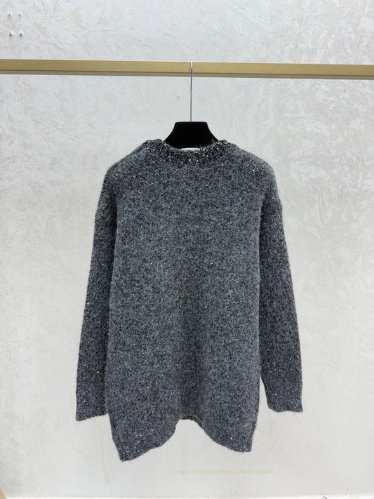 25 autumn/winter new round neck knitted sweater for women, fashionable and casual loose long sleeved sweater