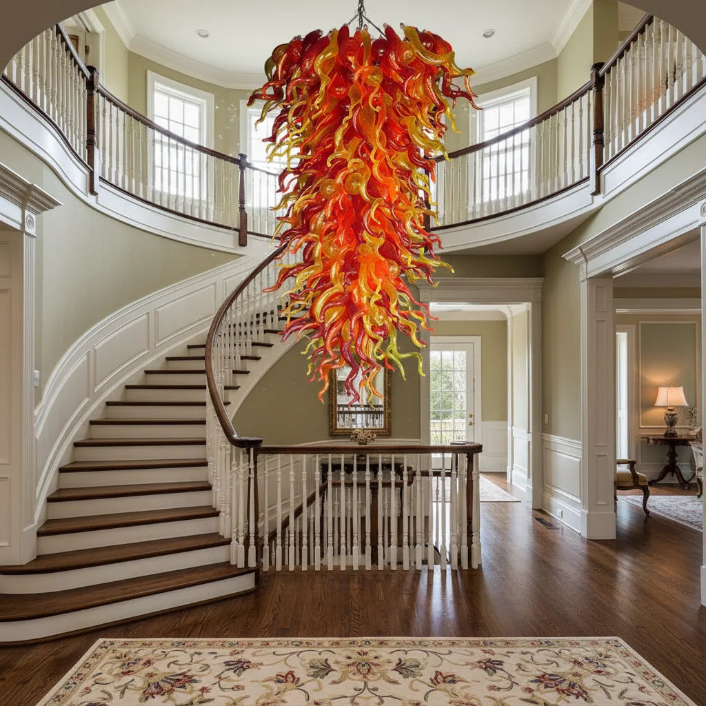 LONGREE Hand Blown Glass Chandelier Art Decor Pepper Light Fixture for Home Stairs