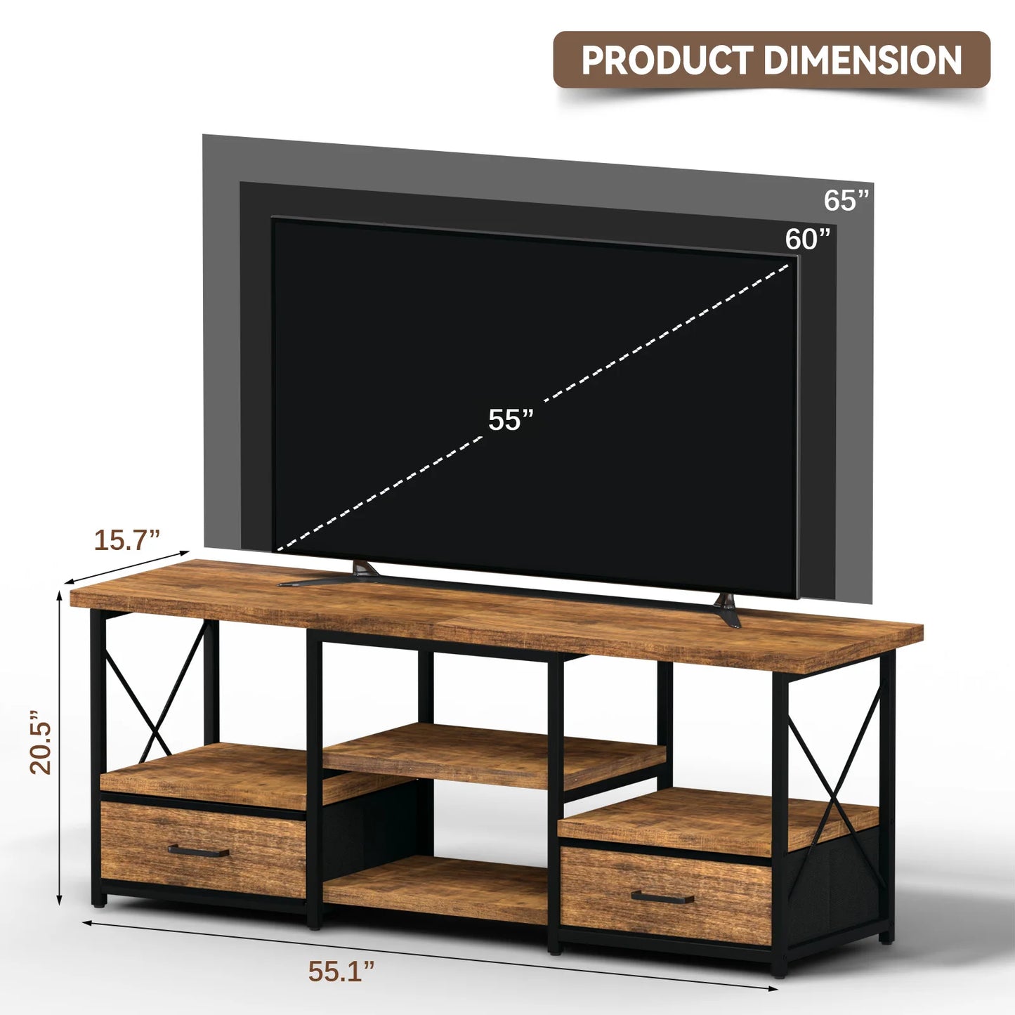55" TV Stand with Fabric Drawers-Brown