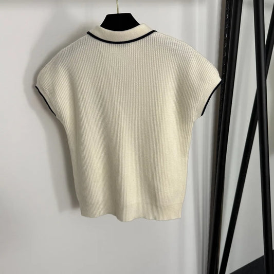 25th New Style Bowknot Embroidered Letter Collar Short-Sleeved Wool Knitted Shirt for Women T-Shirt