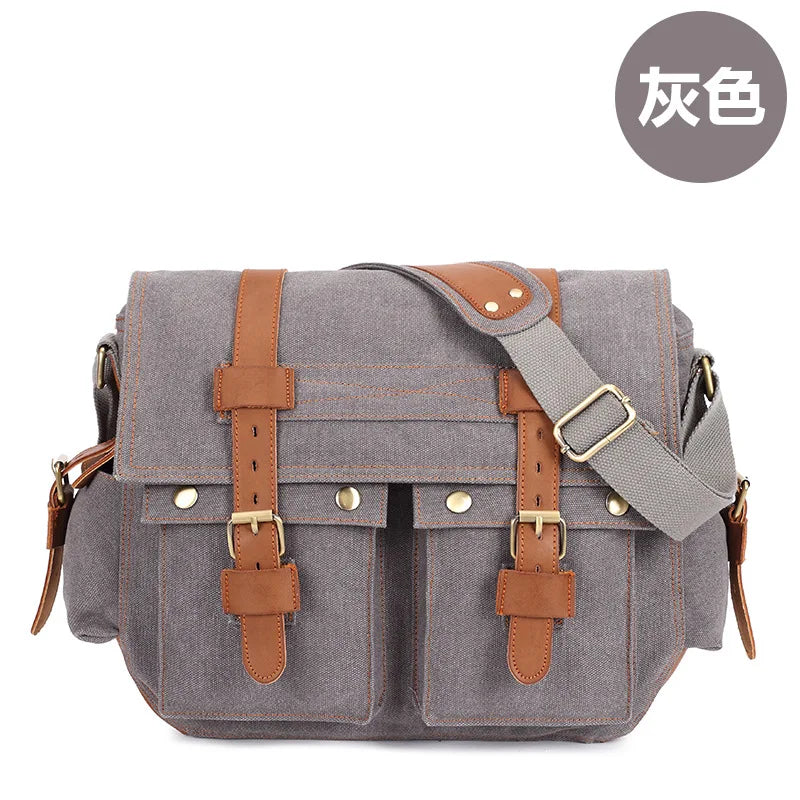 14inch Travel Satchel Business Men's Messenger Bag Vintage Canvas Military Shoulder Laptop Bags for men Male Laptop Briefcases