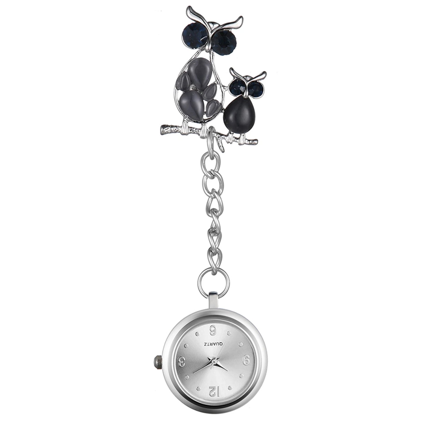LANCARDO 2021 New Delicate Owl Brooch Nurse Watch Women Ladies Doctor Pocket Watches lovely Silver Color Medical Watches