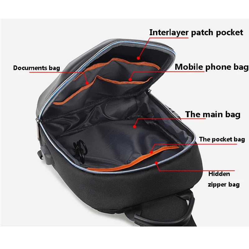 Anti-theft lock Chest Bag for men USB charging travel Shoulder bag High-quality Messenger Bags Waterproof Men's Crossbody Bag