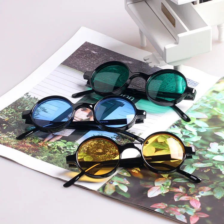 Colorful steampunk round sunglasses women men 2021 yellow green blue orange red sun glasses retro oculos de sol feminino uv400