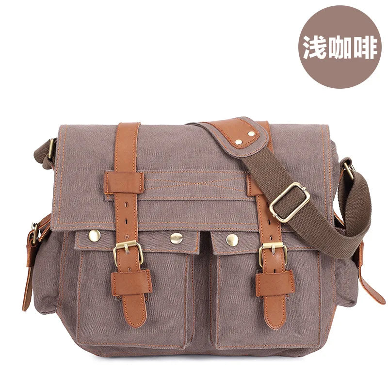 14inch Travel Satchel Business Men's Messenger Bag Vintage Canvas Military Shoulder Laptop Bags for men Male Laptop Briefcases