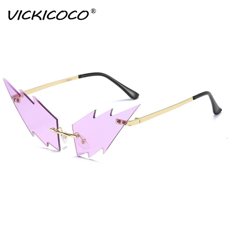 Luxury Fashion Lightning Flame Sunglasses Women Rimless Wave Sun Glasses Metal Shades Vintage Steampunk Sunglasses Women UV400