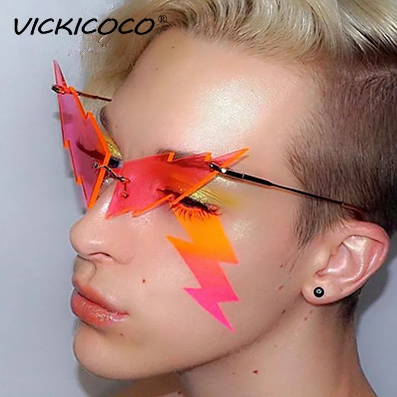 Luxury Fashion Lightning Flame Sunglasses Women Rimless Wave Sun Glasses Metal Shades Vintage Steampunk Sunglasses Women UV400