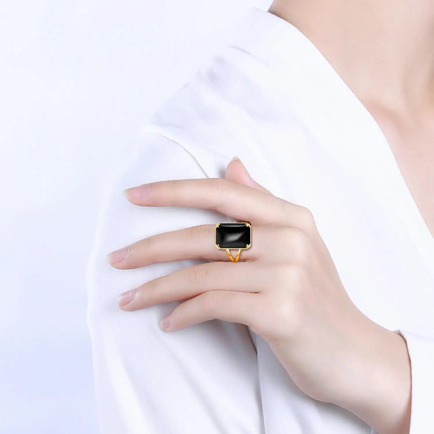 Szjinao Gold Jewelry Set For Women Real 925 Sterling Silver Black Onyx Pendant Earrings Ring Set Vitage Fine Jewelry Handmade