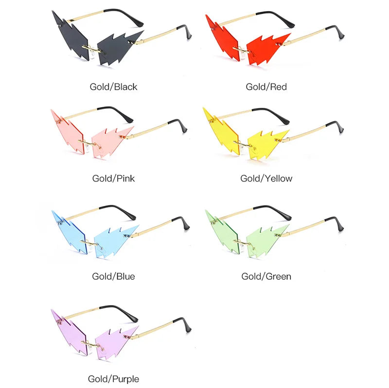 Luxury Fashion Lightning Flame Sunglasses Women Rimless Wave Sun Glasses Metal Shades Vintage Steampunk Sunglasses Women UV400