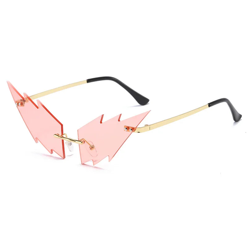 Luxury Fashion Lightning Flame Sunglasses Women Rimless Wave Sun Glasses Metal Shades Vintage Steampunk Sunglasses Women UV400