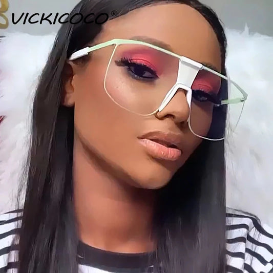 Fashion Square Sunglasses Women Vintage Oversized Shield  New Luxury Brand One Piece Sun Glasses Men Retro Pilot Clear Eyewear