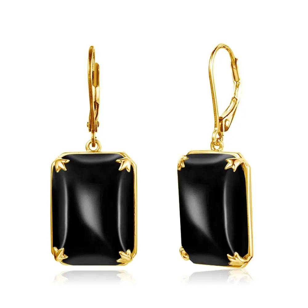 Szjinao Gold Jewelry Set For Women Real 925 Sterling Silver Black Onyx Pendant Earrings Ring Set Vitage Fine Jewelry Handmade