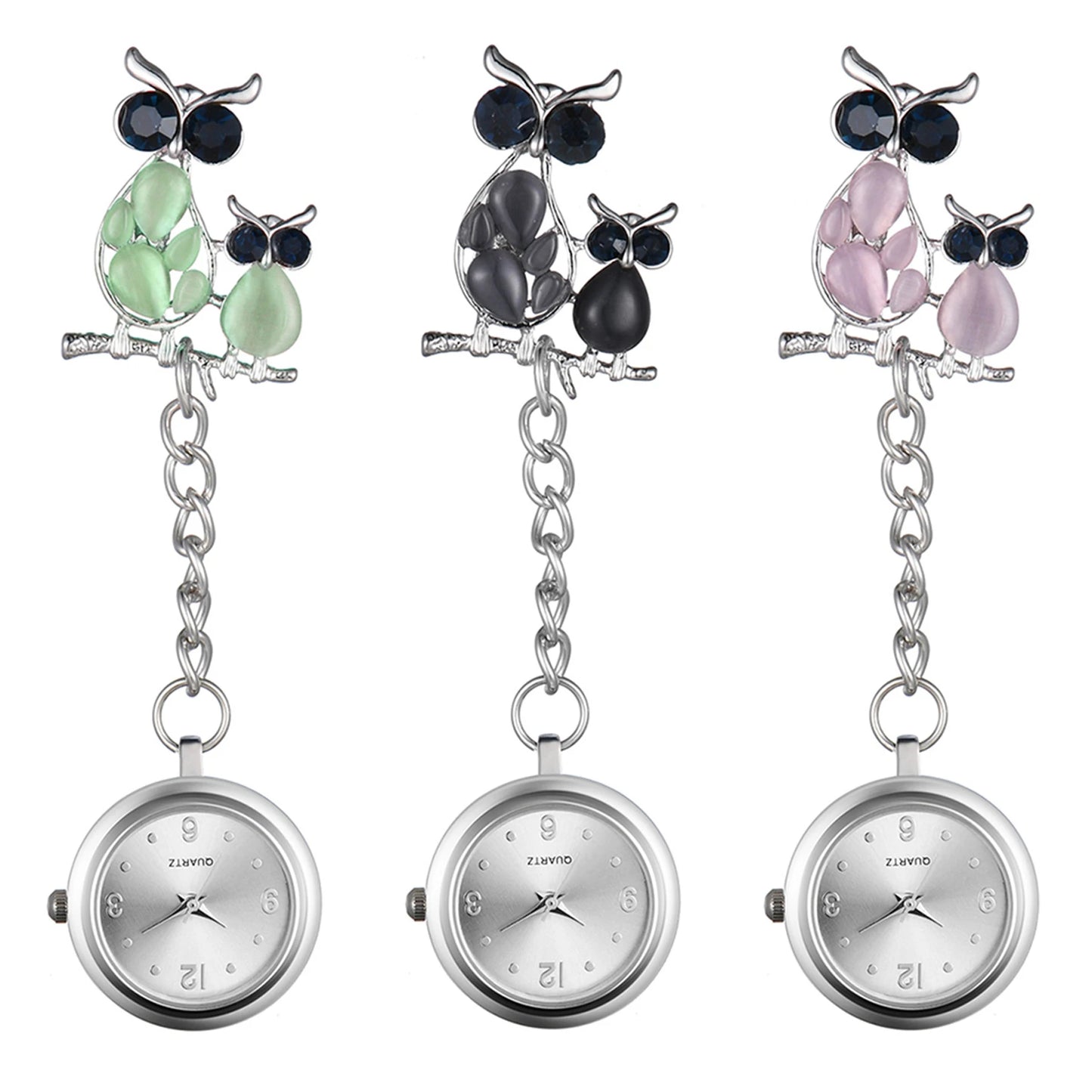 LANCARDO 2021 New Delicate Owl Brooch Nurse Watch Women Ladies Doctor Pocket Watches lovely Silver Color Medical Watches