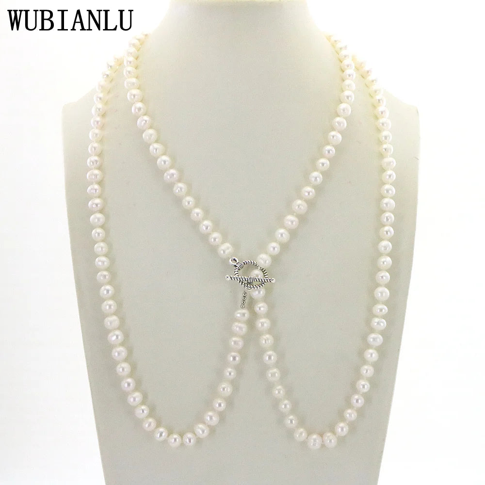 Natural Freshwater 7-8mm Long Pearl Necklace Women In Necklaces 127cm Fashion Hot Charming Jewelry Girl Birthday Gift T261