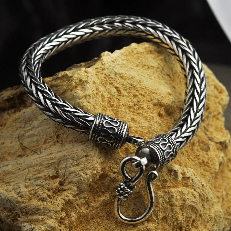 S925 Metal Making Antique Sterling Silver Vikings Bracelet as men gift with wood box