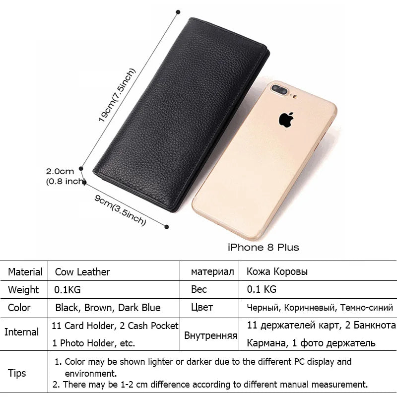 Hot Sale Men's Wallets Genuine Leather Men Purse Long Wallet Real Cowhide Mens Money Bag Cell Phone Wallet Man Card Holder