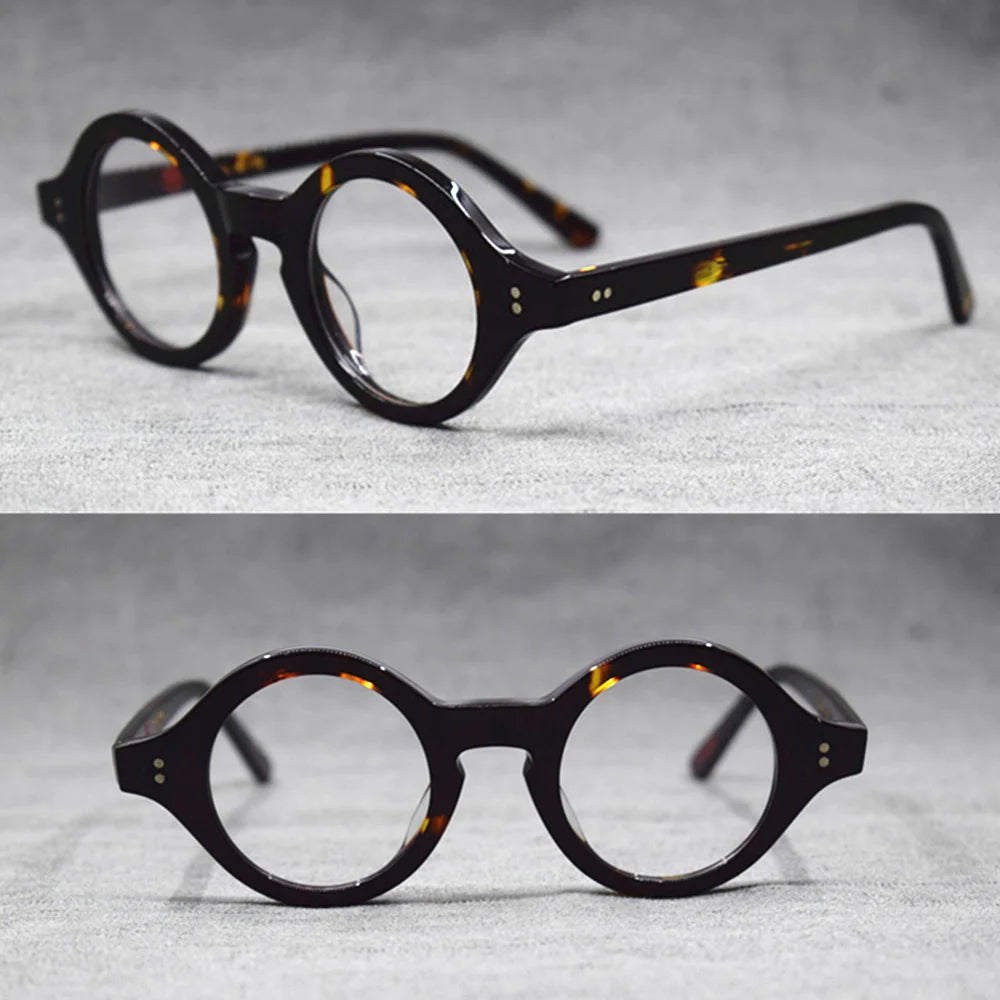 Hand Made Eyeglass Frames Vintage small 40mm Round Glasses For Men Acetate unisex Optic Myopia Eyewear Prescription Glasses