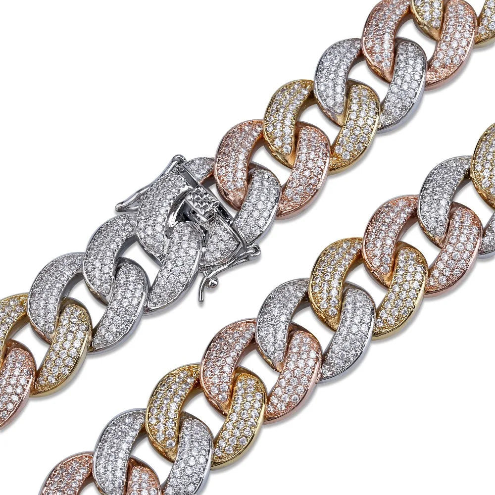 TOPGRILLZ Maimi Cuban Link Chain Necklace Men's Hip Hop Gold Color Iced Out Cubic Zircon Necklaces Jewelry Gifts 16" -30"