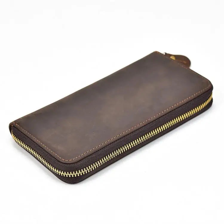 Luxury Double Zipper Women Men Long Wallet Vintage Leather Male Clutch Purse Man Phone Card Coin 100% Genuine Leather Men Wallet