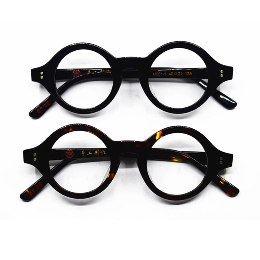 Hand Made Eyeglass Frames Vintage small 40mm Round Glasses For Men Acetate unisex Optic Myopia Eyewear Prescription Glasses