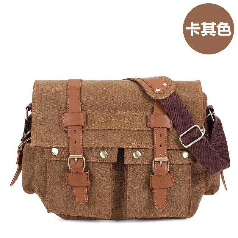 14inch Travel Satchel Business Men's Messenger Bag Vintage Canvas Military Shoulder Laptop Bags for men Male Laptop Briefcases