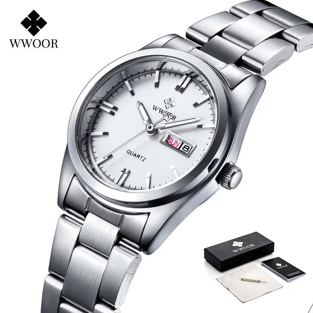 Montre Femme 2024 WWOOR Fashion Ladies Watches Waterproof Quartz Silver Clock Women Automatic Date Dress Wrist Watch Reloj Mujer