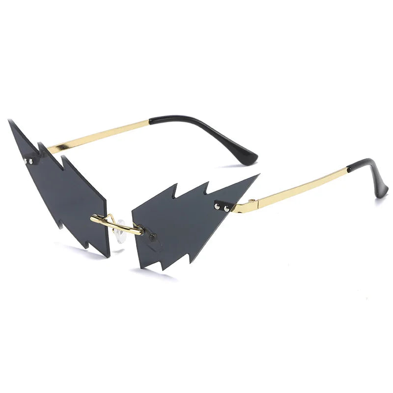 Luxury Fashion Lightning Flame Sunglasses Women Rimless Wave Sun Glasses Metal Shades Vintage Steampunk Sunglasses Women UV400