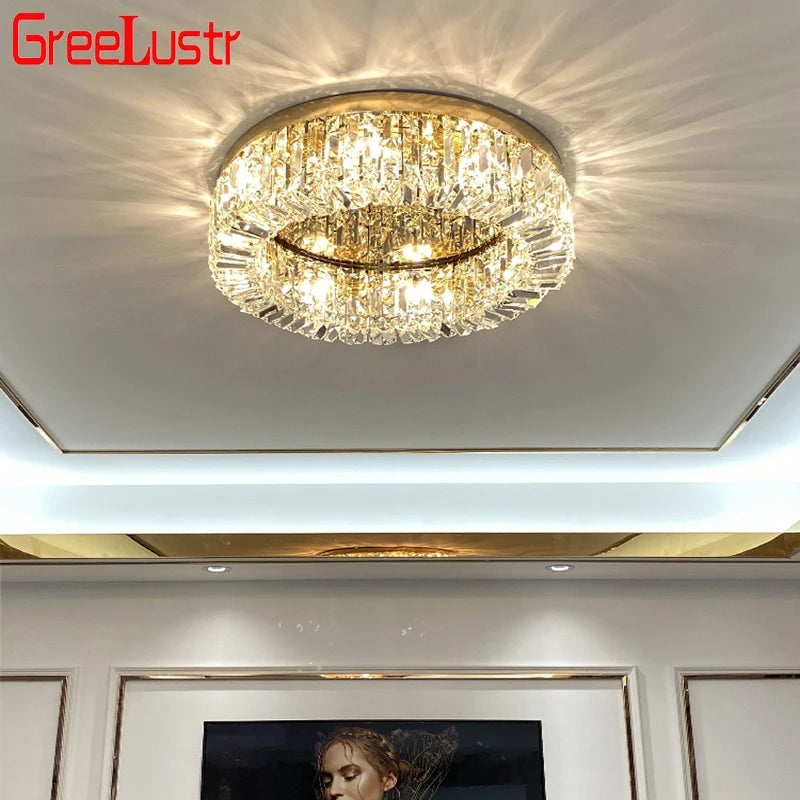 New modern crystal ceiling lamp chrome Gold LED ceiling lamp decorative light for living room room E14 Lamp head  lighting