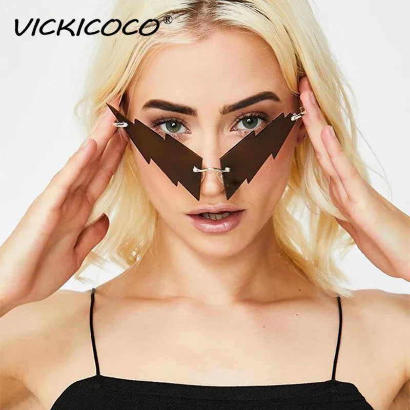 Luxury Fashion Lightning Flame Sunglasses Women Rimless Wave Sun Glasses Metal Shades Vintage Steampunk Sunglasses Women UV400