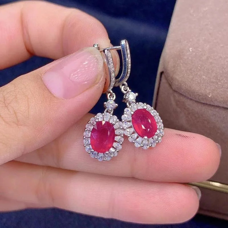 Natural New Ruby Gemstone Fine Wedding Jewelry Sets 925 Silver Earrings Ring Pendant Necklace Three-piece Suite