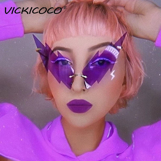 Luxury Fashion Lightning Flame Sunglasses Women Rimless Wave Sun Glasses Metal Shades Vintage Steampunk Sunglasses Women UV400