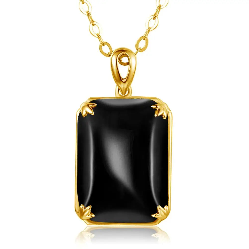 Szjinao Gold Jewelry Set For Women Real 925 Sterling Silver Black Onyx Pendant Earrings Ring Set Vitage Fine Jewelry Handmade