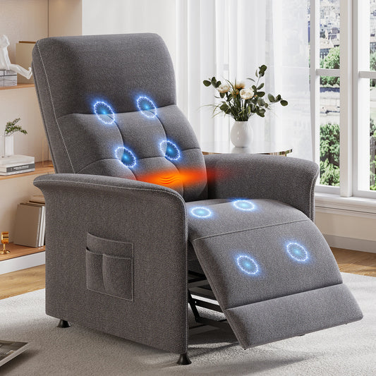 Power Recliner Chair with Heated and Massage, Adjustable Soft Fabric Reclining Chair for Adults, Theater Seating Single Sofa