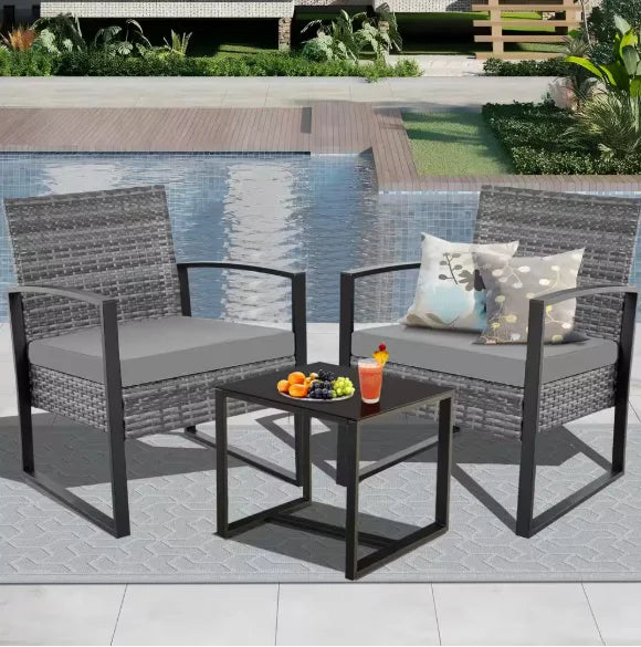 Wicker Patio Conversation Set with Cushions,Modern and chic bistro table set integrate with outdoor/indoor living space